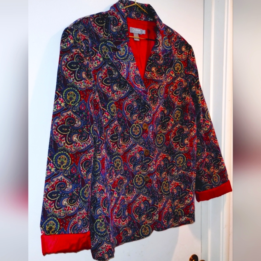 Women's Vintage Koret City Blues Paisley Velvet Corduroy Dinner Jacket Blazer.